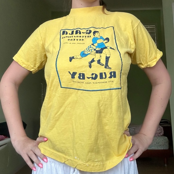 Yellow and Blue vintage rugby graphic tee - Picture 3 of 4
